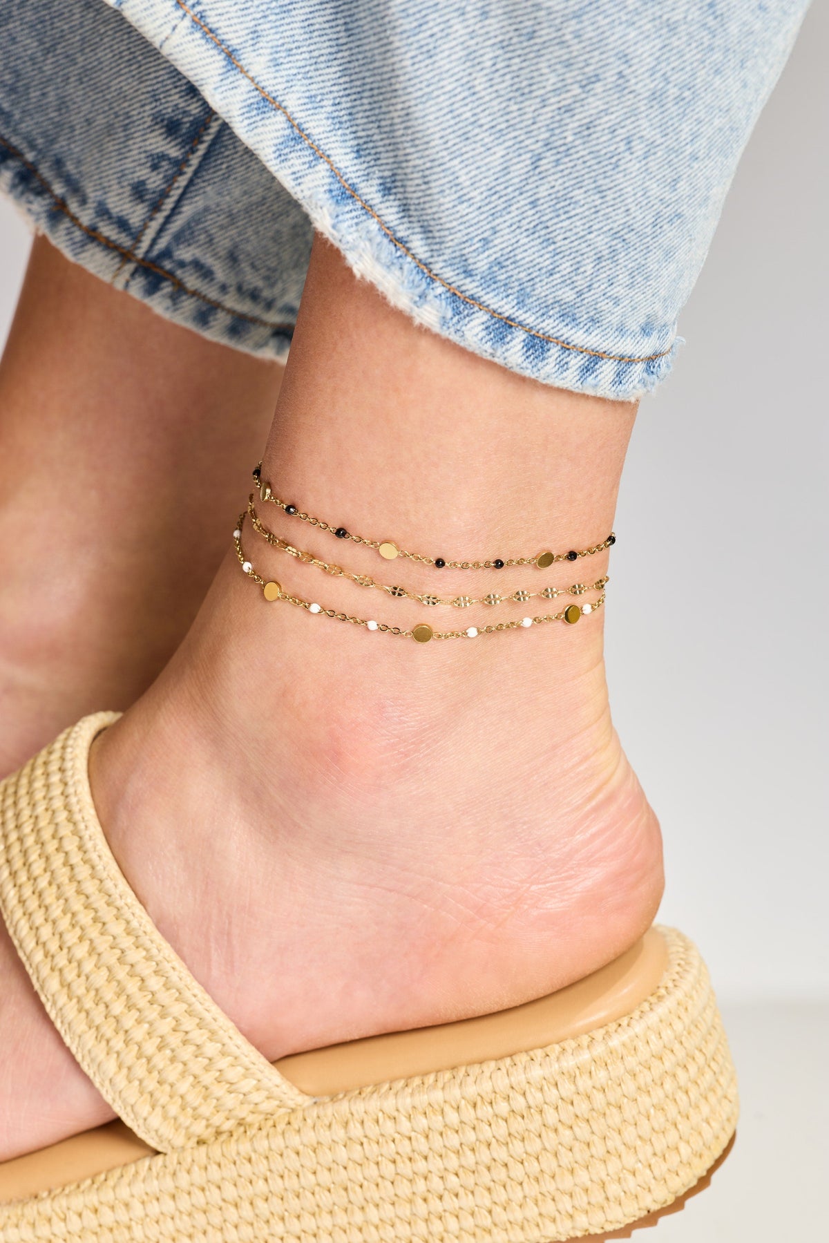 White Enameled Chain Coin Station Anklet